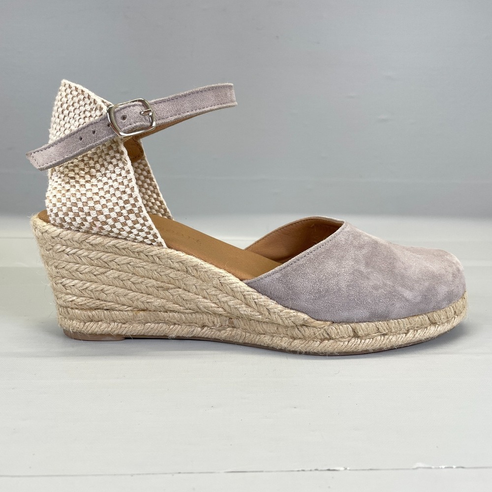 Paseart Wedge Espadrille Sandals Womens Size 40 US 9.5 Gray Suede Buckle Shoes